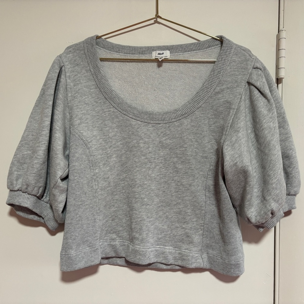Aerie Gray Puff Sleeve Crop Top, size XS